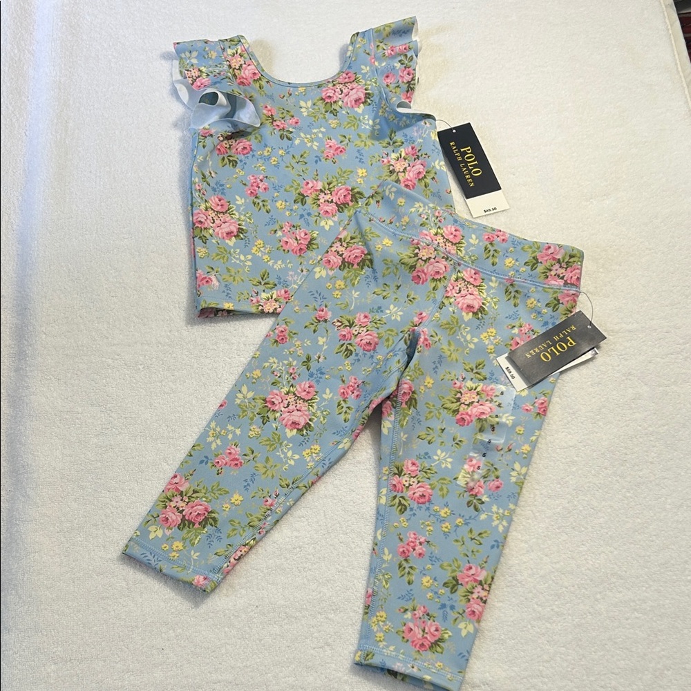 Polo Ralph Lauren 5 SET top and bottom Floral Performance Jersey Rylee blue NWT
